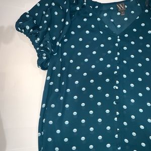 Turquoise/Blue Poke a doted Blouse XL